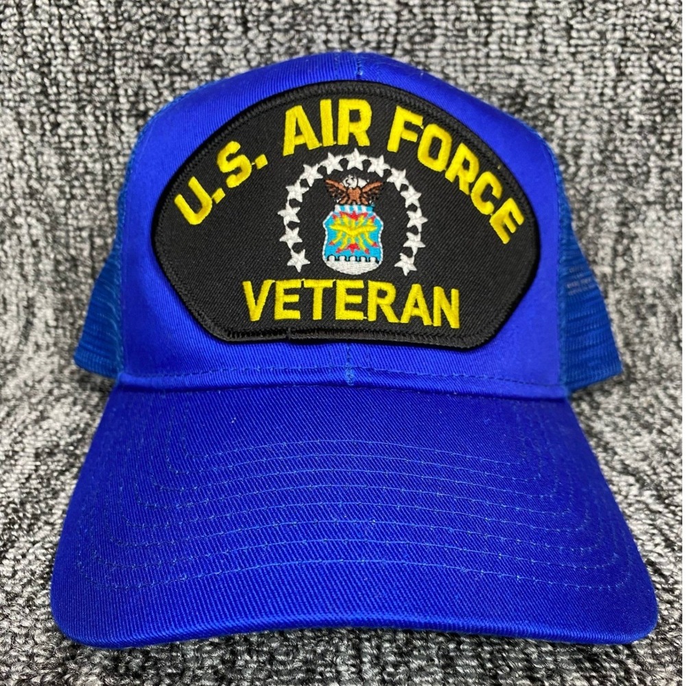 US Air Force Veteran Trucker Hat Mens Royal Blue Mesh Snapback Baseball Cap